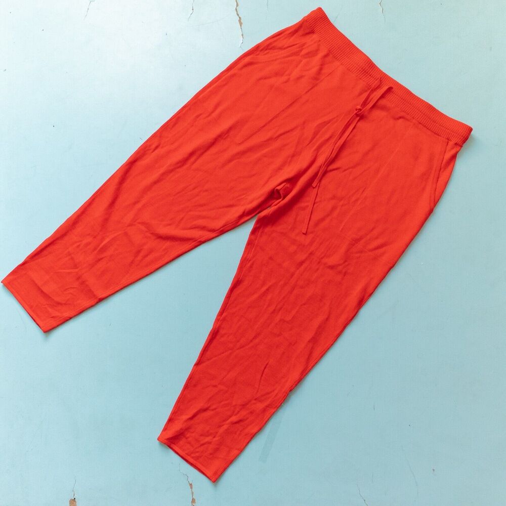 NWT St John Apple Red Wool Blend High Waisted Knit Jogger Pants Size XLarge
